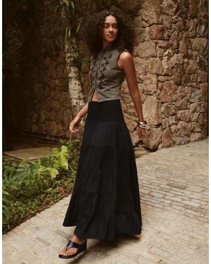 Bershka Fold-over Waist Midi Skirt - Green
