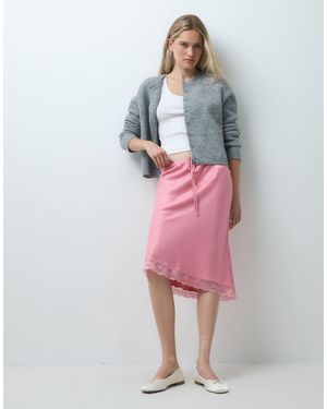 Reclaimed Vintage Awkward Length Satin Midi Skirt With Lace Trim - Pink