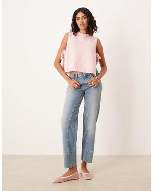 ASOS Fluffy Crew Neck Knit Tabard Vest With Tie Sides - Pink