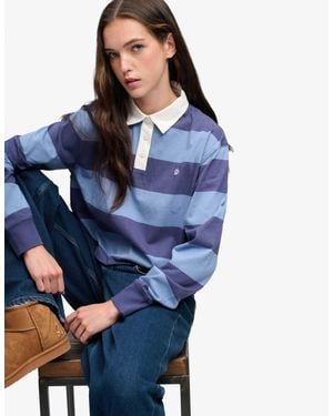 Superdry Athletic essential cropped rugby-oberteil mit streifen - Blau