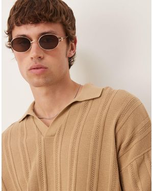 ASOS – kastiges, geripptes oversize-polohemd aus pointelle-strick - Braun
