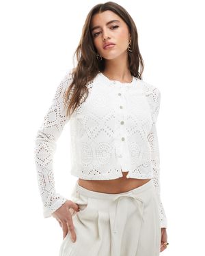 Pieces Diamond Pattern Knitted Cardigan - White
