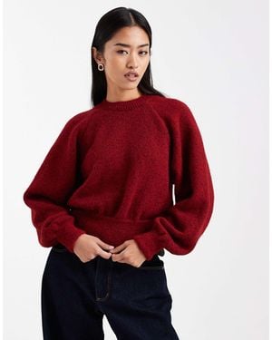 ASOS Fluffy Crew Neck Sweater With Raglan Detail - Red