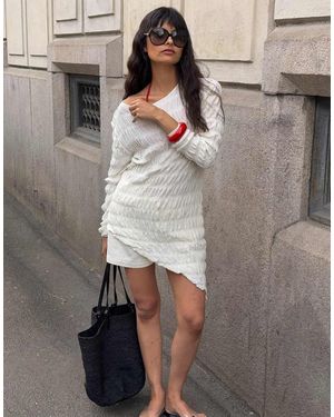 NA-KD Bubble Knit Asymmetric Top - Grey
