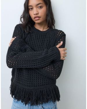 ASOS Strickpullover mit zopfmuster-detail und fransensaum - Blau