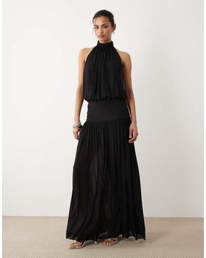 Mango Halterneck Drop Waist Maxi Dress - Black