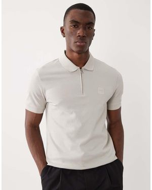 BOSS Passerzip Pique Polo Shirt - Natural