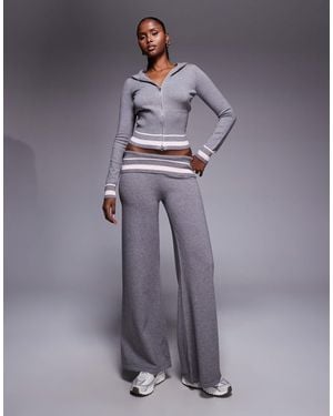 Edikted Eikted Kaliya Co-ord Stripey Fold Over Knit Trousers - Blue