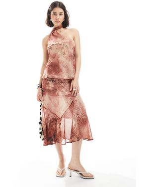 ASOS Chiffon Asym Hem Midi Skirt - Pink