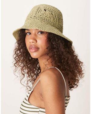 ASOS Straw Packable Floral Crochet Bucket Hat - Natural