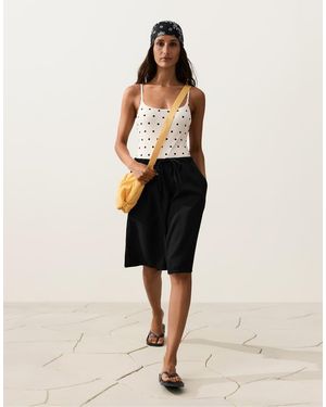 Oysho 100% Linen Midi Bermuda Shorts - Natural