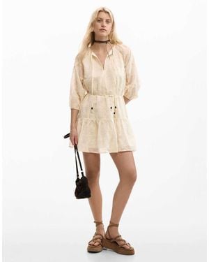 Desigual Embroidered Dress With Bow - Natural