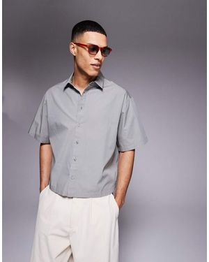 ASOS Cropped Oversized Poplin Shirt - Grey