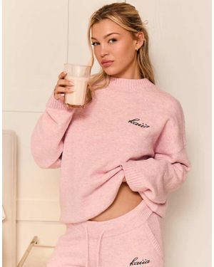 Kaiia Jersey Pálido Con Cuello Redondo, Hombros Caídos Y Logo Bordado De Punto De (Parte De Un Conjunto) - Rosa