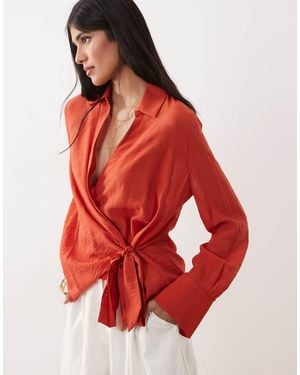 Mango Oversized Shirt With Tie Waist - Red