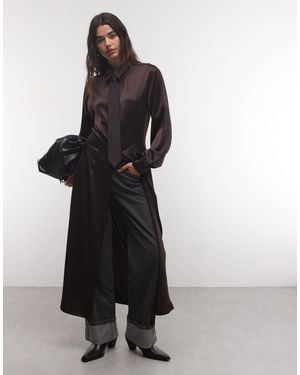 ASOS Satin Maxi Shirt With Tie - Multicolor