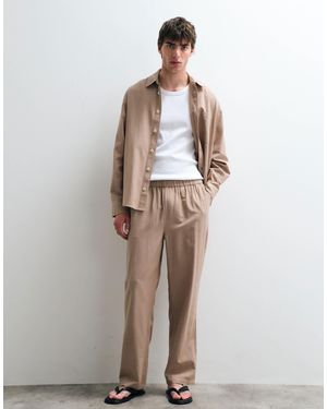 ASOS COLLECTIVE Ac-b-253 Classic Straight Fit Cotton Trousers With Linen - White