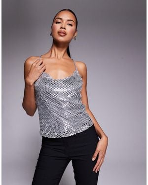 River Island Sequin Drape Cami Top - Gray