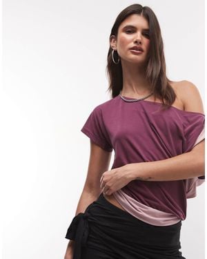 Motel Sobiya Off The Shoulder Colour Block Top - Purple