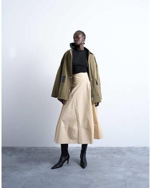 TOPSHOP Falda Midi A Rayas Con Bajo Ancho Y Tacto De Efecto Papel De - Blanco