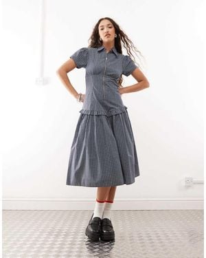 Collusion Drop Waist Midi Shirt Dress - Blue