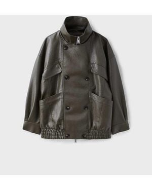 Stradivarius Oversized Jack Met Leerlook - Grijs