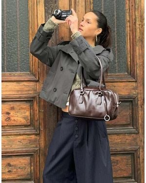 Bershka Funnel Neck Trench Jacket - Grey