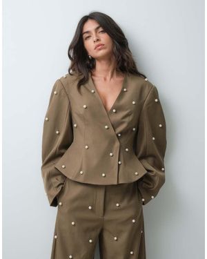 ASOS Blazer Van Co-Ord Set Met Ovale Mouwen En Parelrand - Bruin