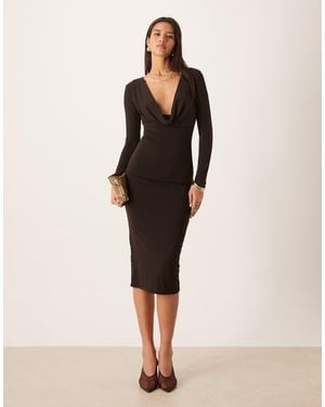 NARRATED Plunge Neck Midi Dress - Natural