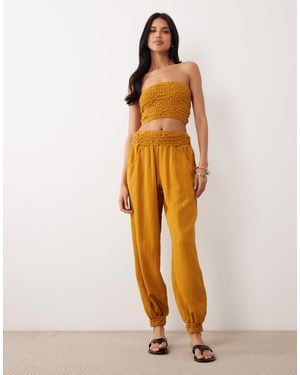 ASOS Cheesecloth Shirred Waist Balloon Trouser - Orange