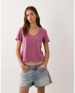 Mango Teen V Neck Lace Trim T-shirt - Red
