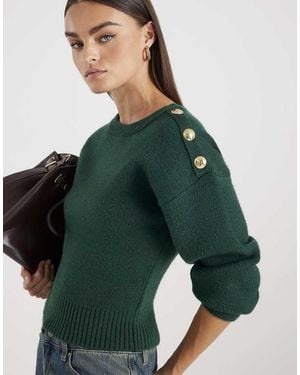 River Island Knitted Structured Sleeve Jumper - Green