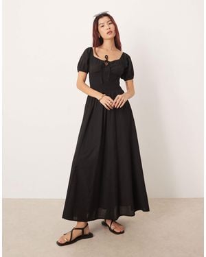 esmé studios Esmee Puff Sleeve Tie Front Maxi Beach Dress - Black