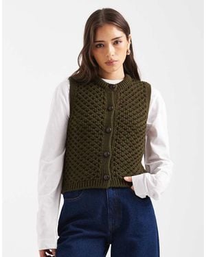 New Look Button Knitted Waistcoat - Green