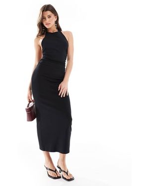 Pull&Bear Racer Neck Midi Dress - Black