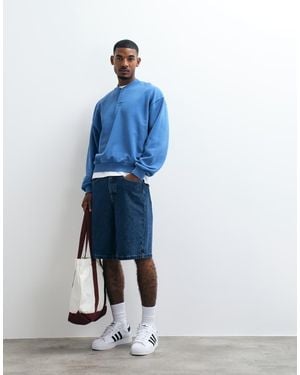 ASOS Oversized Boxy Concealed Henley With Acid Wash - Blue