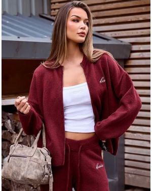 Kaiia Knitted Embroide Logo Zip Through Jumper Co-ord - Red