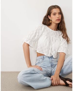 Miss Selfridge Textured Babydoll Top With Picot Trim - White