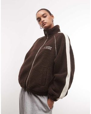 ASOS Weekend Collective Zip Through Fleece With Side Stripe Detail - Brown