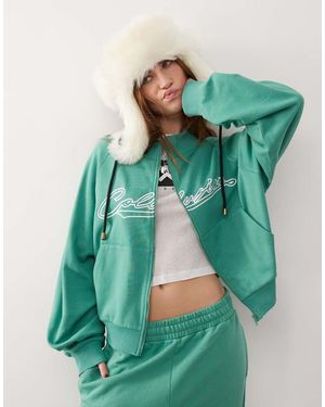 Collusion Embroidered Zip Thru High Neck Track Top Co-Ord - Green