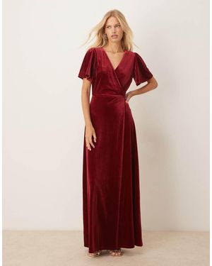 Maya Velvet Faux Wrap Maxi Dress - Red