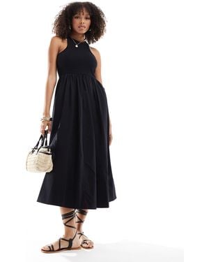 Y.A.S Racer Neck Jersey And Cotton Hybrid Maxi Dress - Black