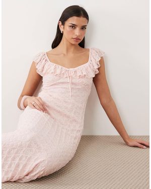 Gina Tricot – maxikleid aus spitze mit rüschen - Pink