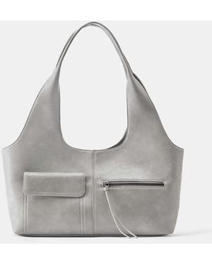 Pull&Bear Multi Pocket Shopper Bag - Grey