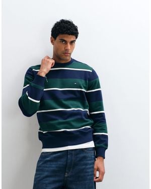 Tommy Hilfiger Sweatshirt mit rundhalsausschnitt und flaggenlogo - Blau