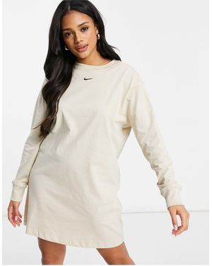 Nike Mini Swoosh Long Sleeve T-shirt Dress - Natural