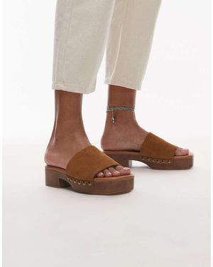 TOPSHOP Hamilton Suede Clog With Studs - Brown