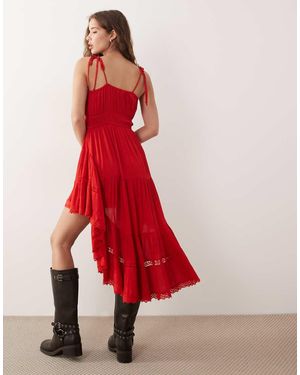 Miss Selfridge Maxi Jurk Met Ongelijke Zoom En Kanten Rand - Rood