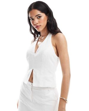 4th & Reckless Cotton Tailored Halterneck Front Split Waistcoat Top Co-ord - White