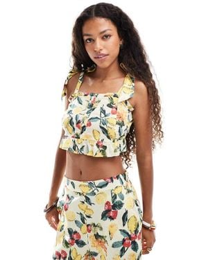 Vero Moda Tie Shoulder Ruffle Crop Top Co-ord - White